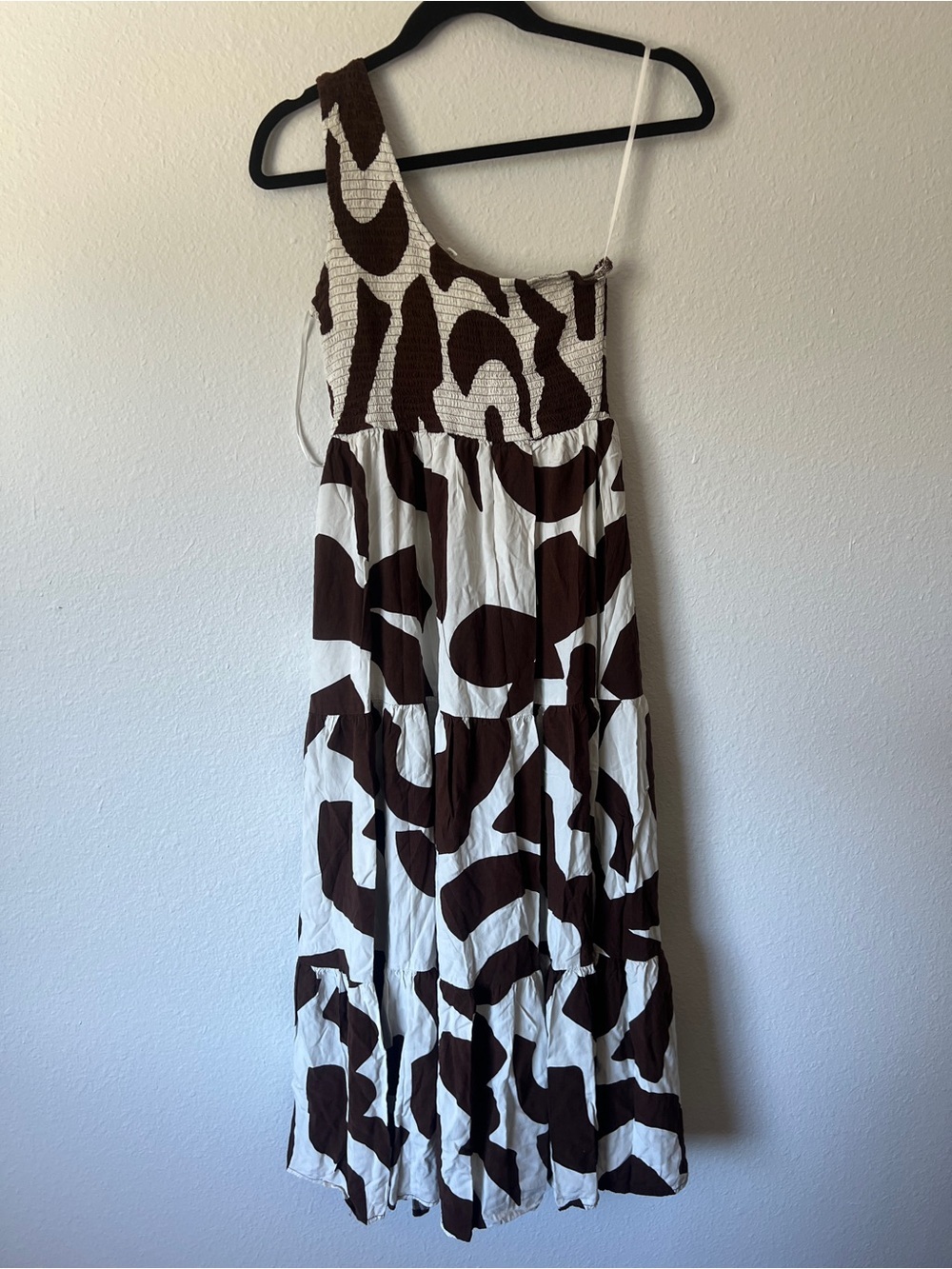 Anthropologie Abel the Label One Shoulder Maxi Dress Brown Cream Ivory Sz Medium - Picture 8 of 8